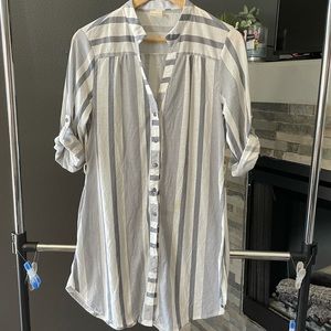 Grey and white stripped swimsuit cover